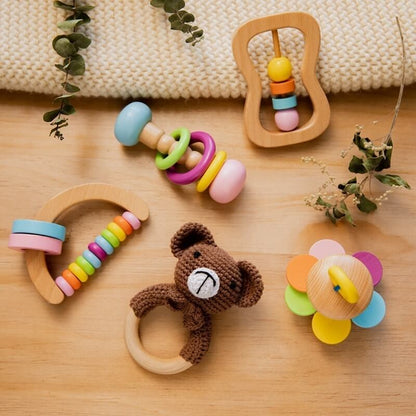 Teether Pacifier rattle set Montessori motor skills Handmade crochet