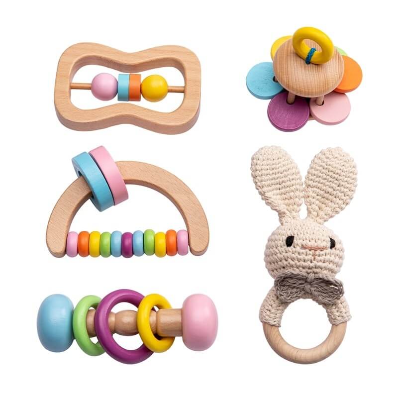 Teether Pacifier rattle set Montessori cognitive motor skills Rabbit crochet