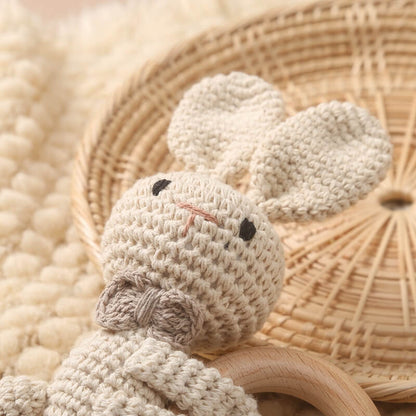 Handmade Crochet Rattle Bunny gift natural montessori