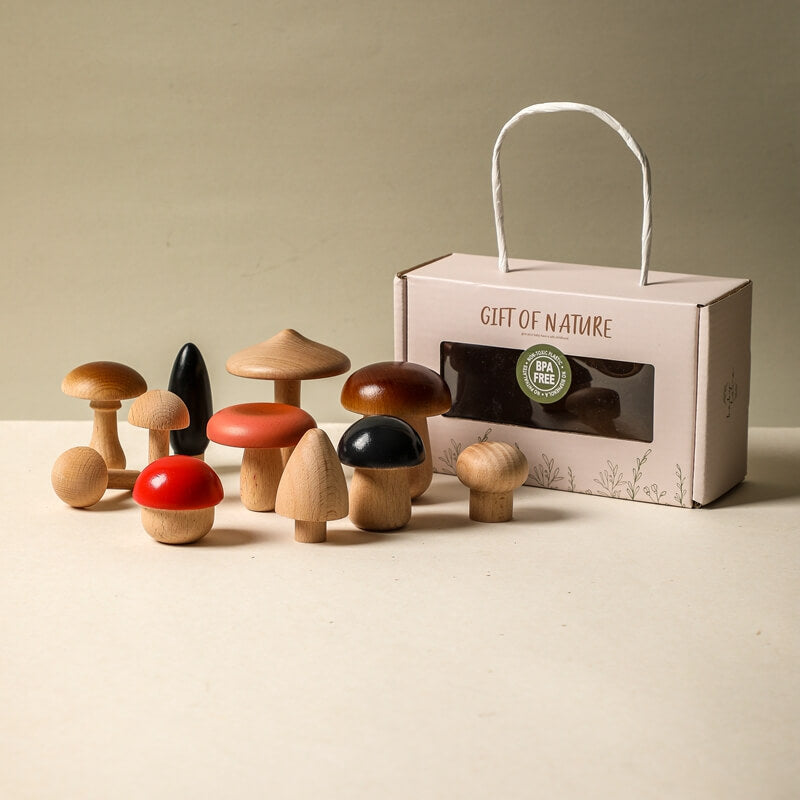 Wooden Mushroom Set toy children, toddler, imaginative play, safe, eco-friendly, perfect gift for holidays birthdays Easter Halloween Valentine's Day Hanukkah Kwanzaa christmas