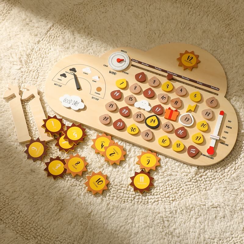 Educational Toy Wheather Calendar Montessori Wood organic