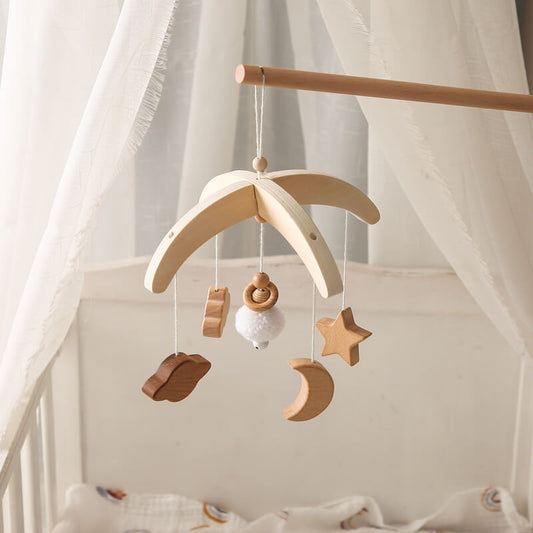 sky baby mobile features fluffy clouds, shining stars delicate mobile spins gently auditory, motor, visual stimulation, peaceful sleep. smooth burr-free design safety, while high-quality materials long-lasting durability nursery, bedtime routine bed bell newborn parents gift birthday baby shower christmas