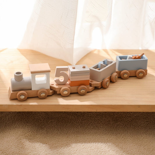 Wooden Train Set, hands-on learning, problem-solving, cognitive development, spatial awareness, fine motor skills, educational toy, birthdays, Christmas, Easter, Hanukkah, Halloween, Valentine's Day, Kwanzaa.