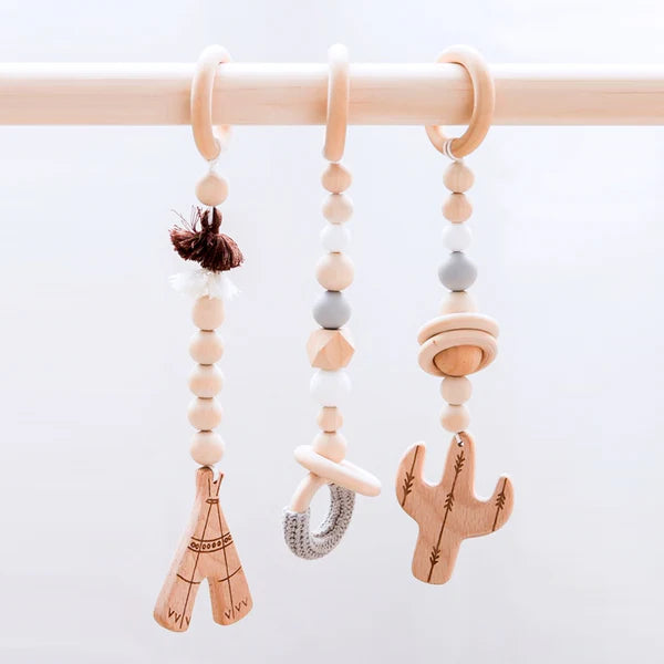 Handmade TIPI HANGING BABY GYM TOY SET - A set of hanging toys designed to promote baby's development through play. Montessori Learning Educational Gift idea Birthday Christmas Quality Wood Organic Wooden Cotton Toys Toddler Baby Board Games Puzzle