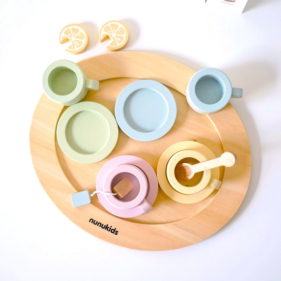 Montessori-inspired TEA TIME SET - Improves color recognition, enhances hand-eye coordination, and develops creative thinking and social skills Handmade natural wood imaginative play and storytelling gift birthday christmas 