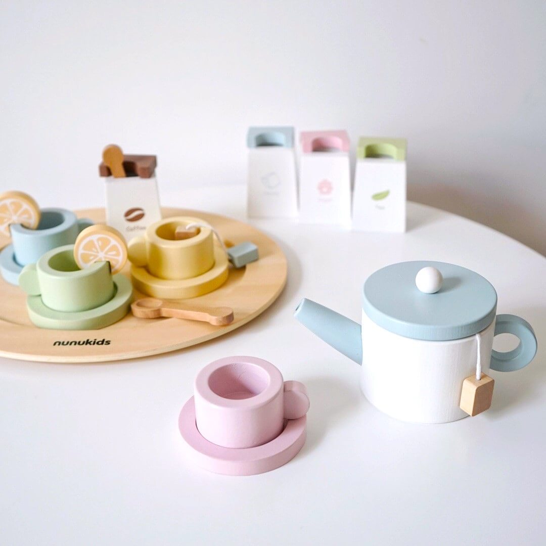 Montessori-inspired TEA TIME SET - Improves color recognition, enhances hand-eye coordination, and develops creative thinking and social skills Handmade natural wood imaginative play and storytelling gift birthday christmas 